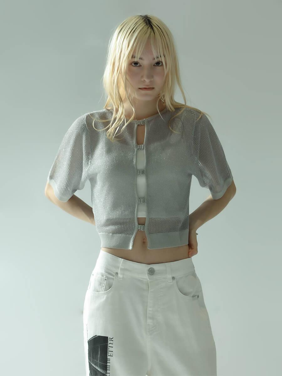 GLITTER MESH SHORT CARDIGAN