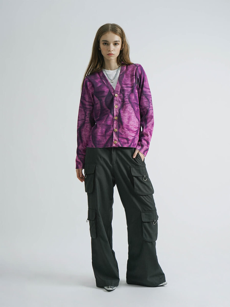 NON TOKYO/ノントーキョー】PRINT RIB BIG CARDIGAN/プリント