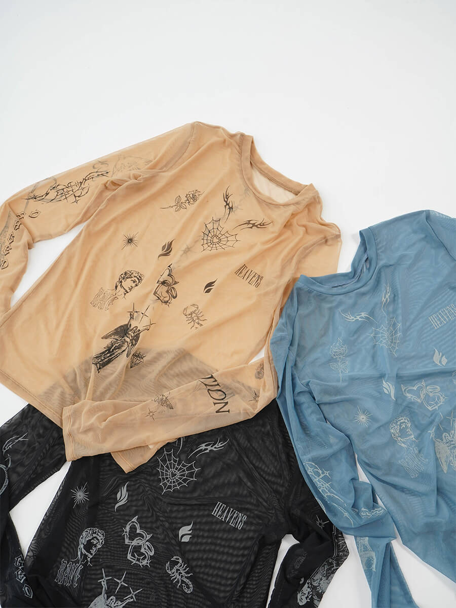 ART PRINT SHEER TOPS