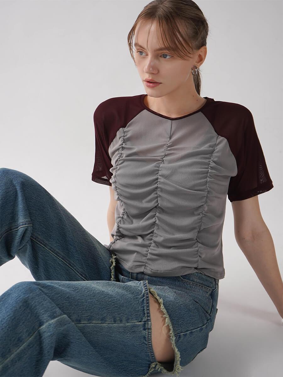 RAGLANSLEEVE GATHER SHEER TOPS