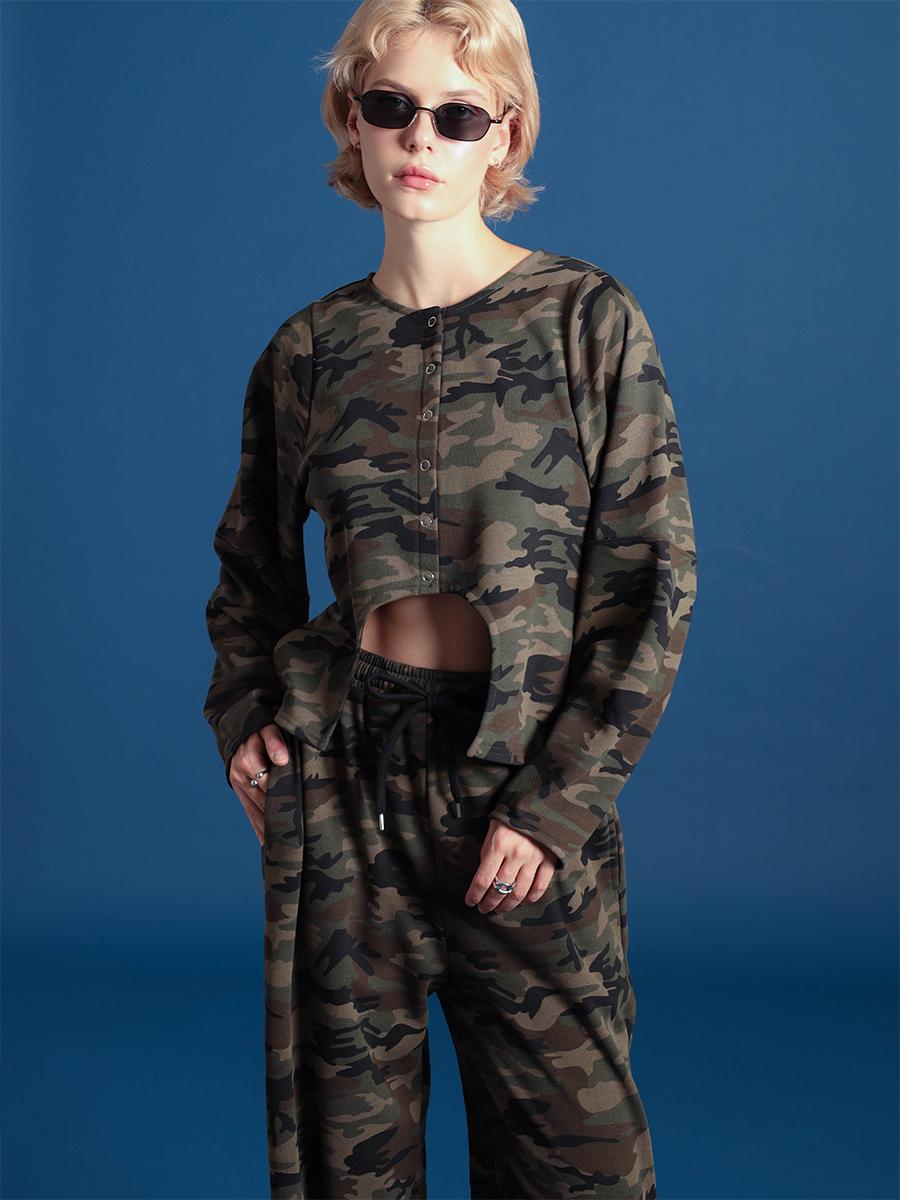 CAMOUFLAGE FRONT CURVE LONG SLEEVE TOPS