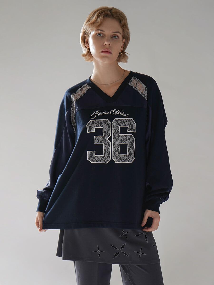 SATIN×LACE NUMBERNG LONG SLEEVE GAME SWEAT