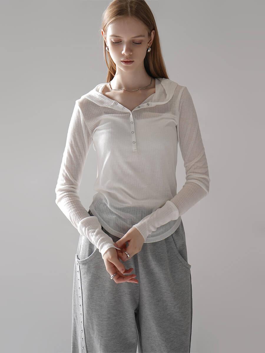SHEER TELECO HENLEY NECK HOODIE