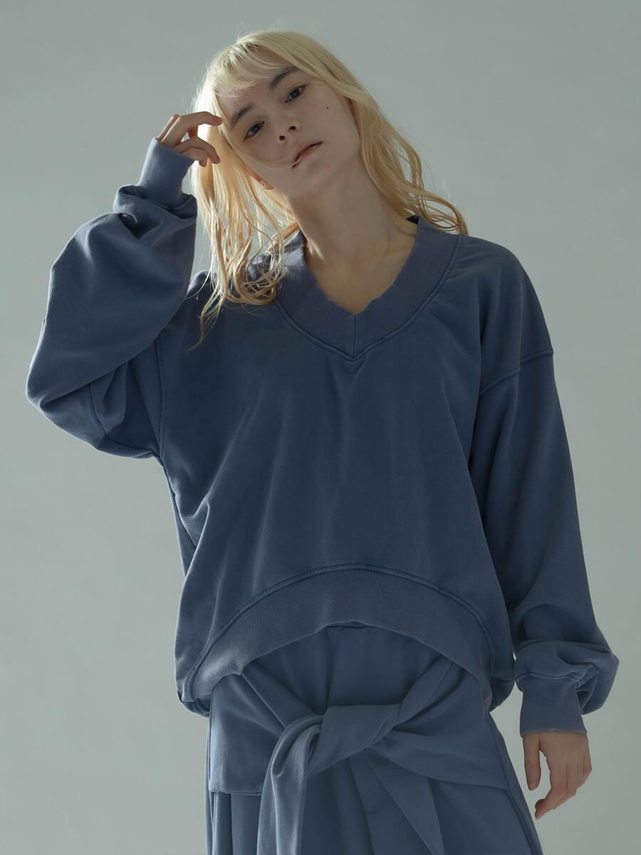 V-NECK BLEACH SWEAT PULLOVER