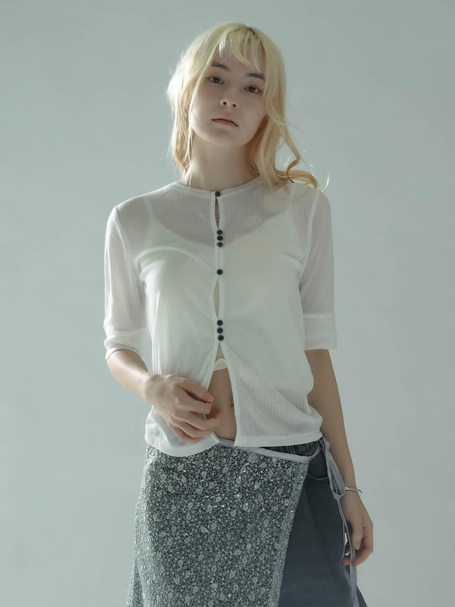 FRONT BUTTON SHEER RIB TOP