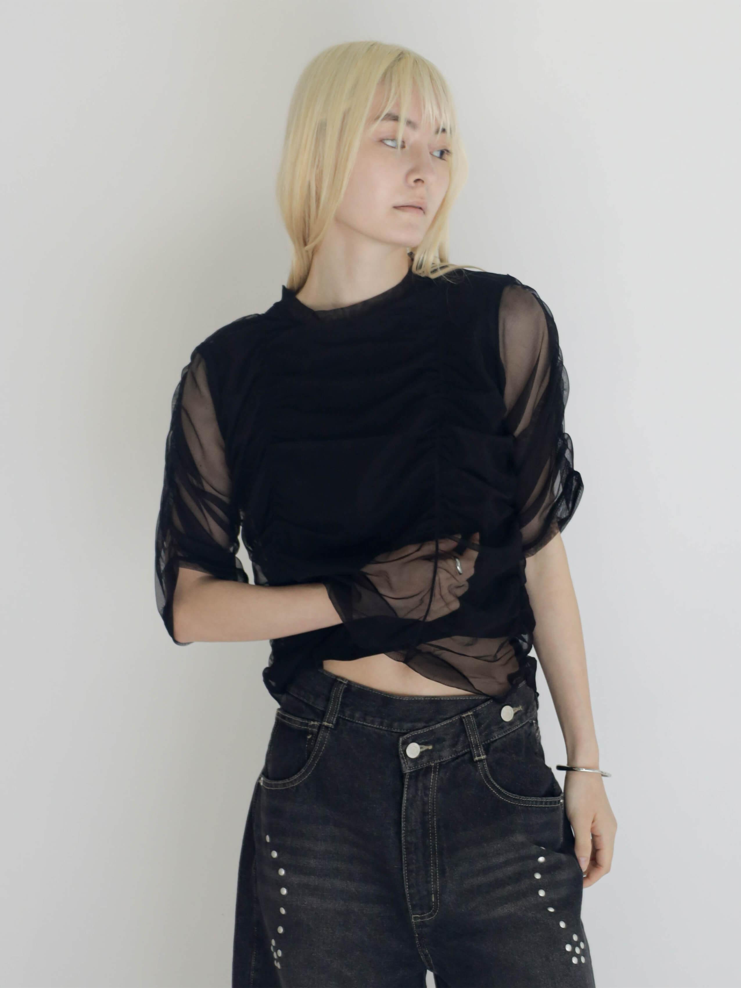 SHEER LAYERED GATHER TOPS