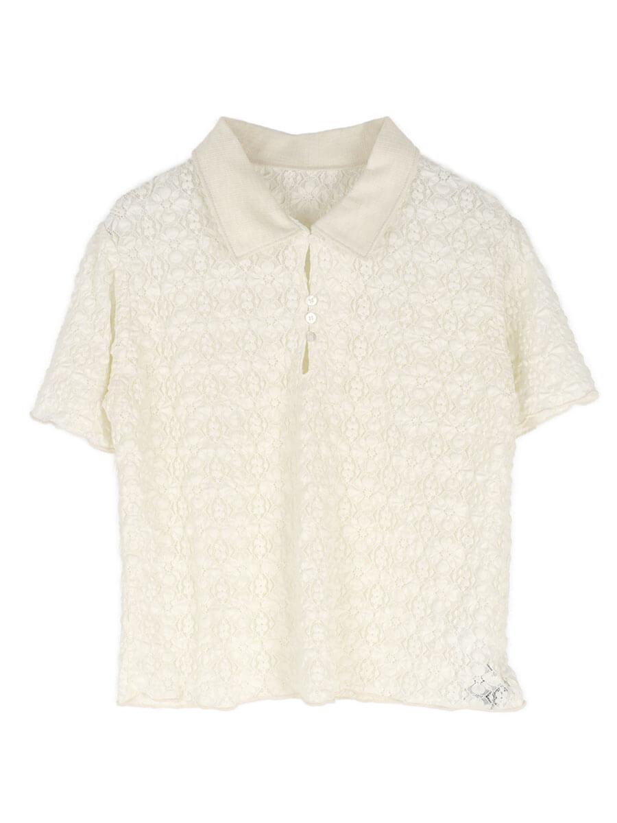 LACE SHEER POLO TOPS