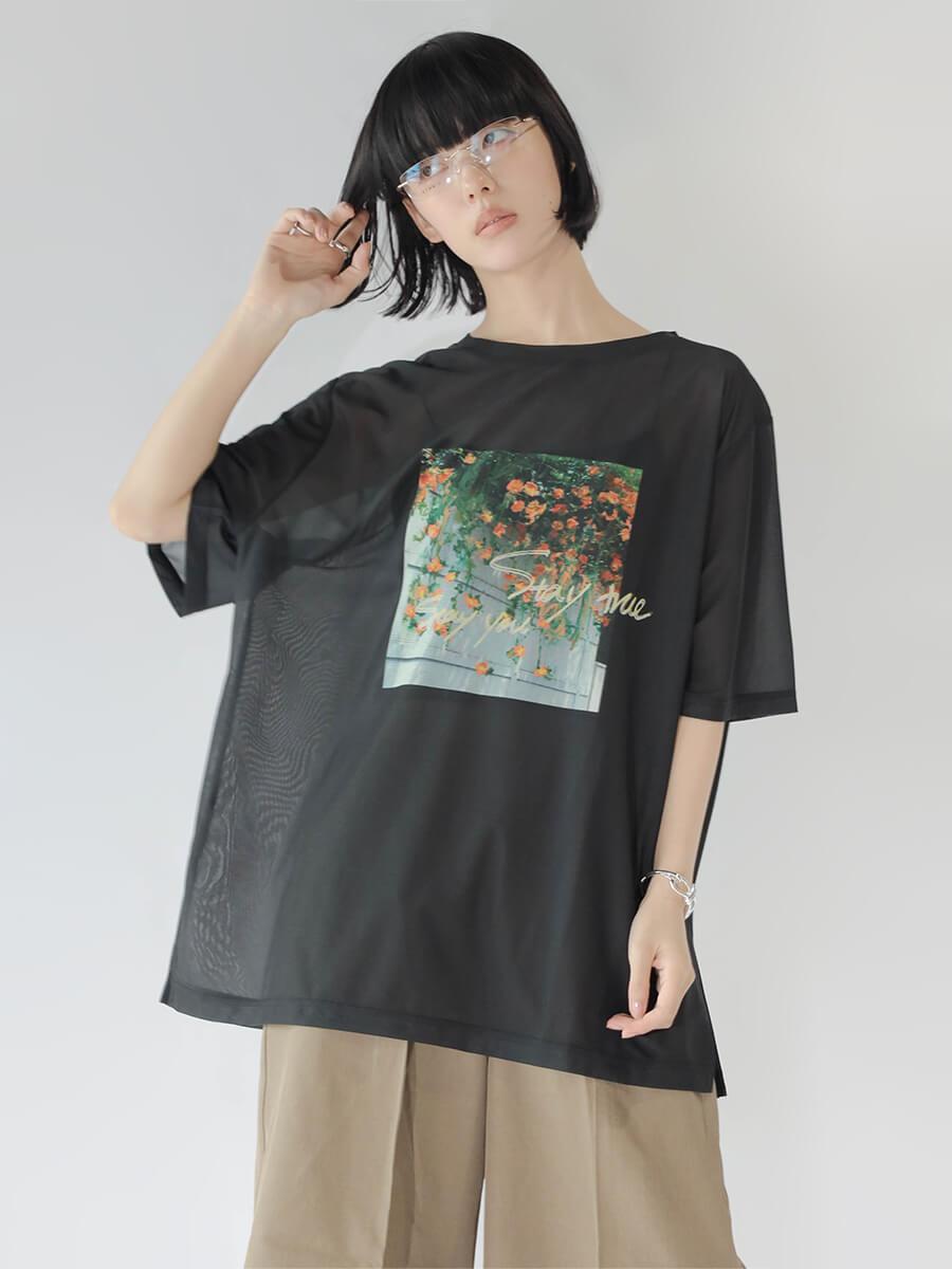 【別注】FLOWER PHOTO SHEER TOPS（ORANGE）