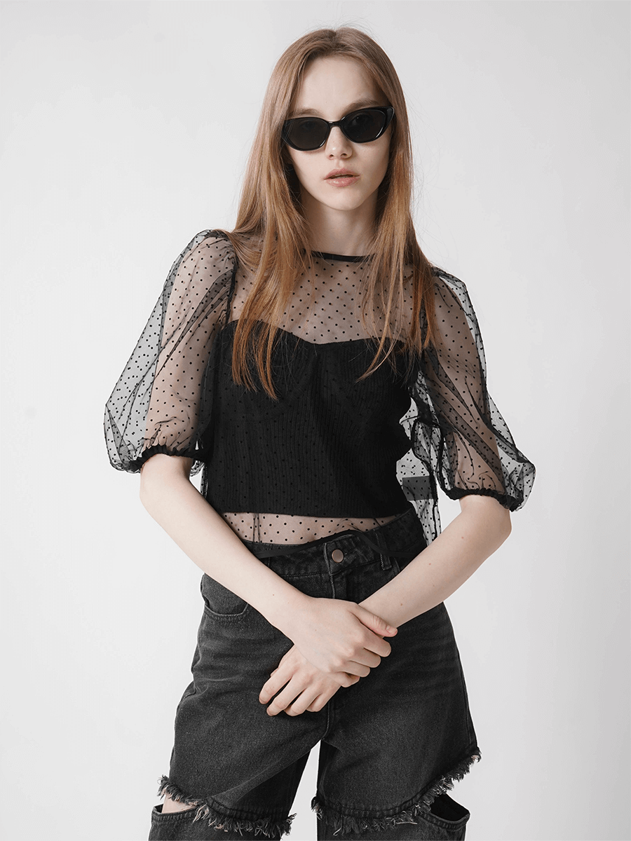 DOTTULLE PUFF SLEEVE TOPS YAMADAYA STORE DOTTULLE PUFF SLEEVE TOPS YAMADAYA STORE