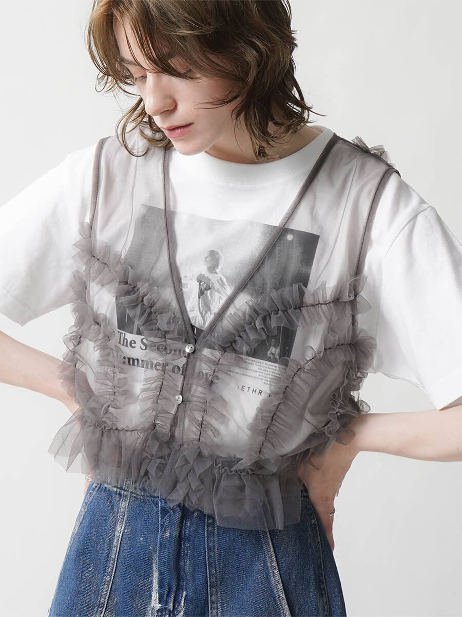FRILL TULLE LAYERED VEST YAMADAYA STORE FRILL TULLE LAYERED VEST YAMADAYA STORE