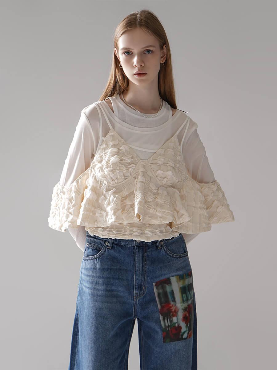 JACQUARD PEPLUM FRILL BUSTIER