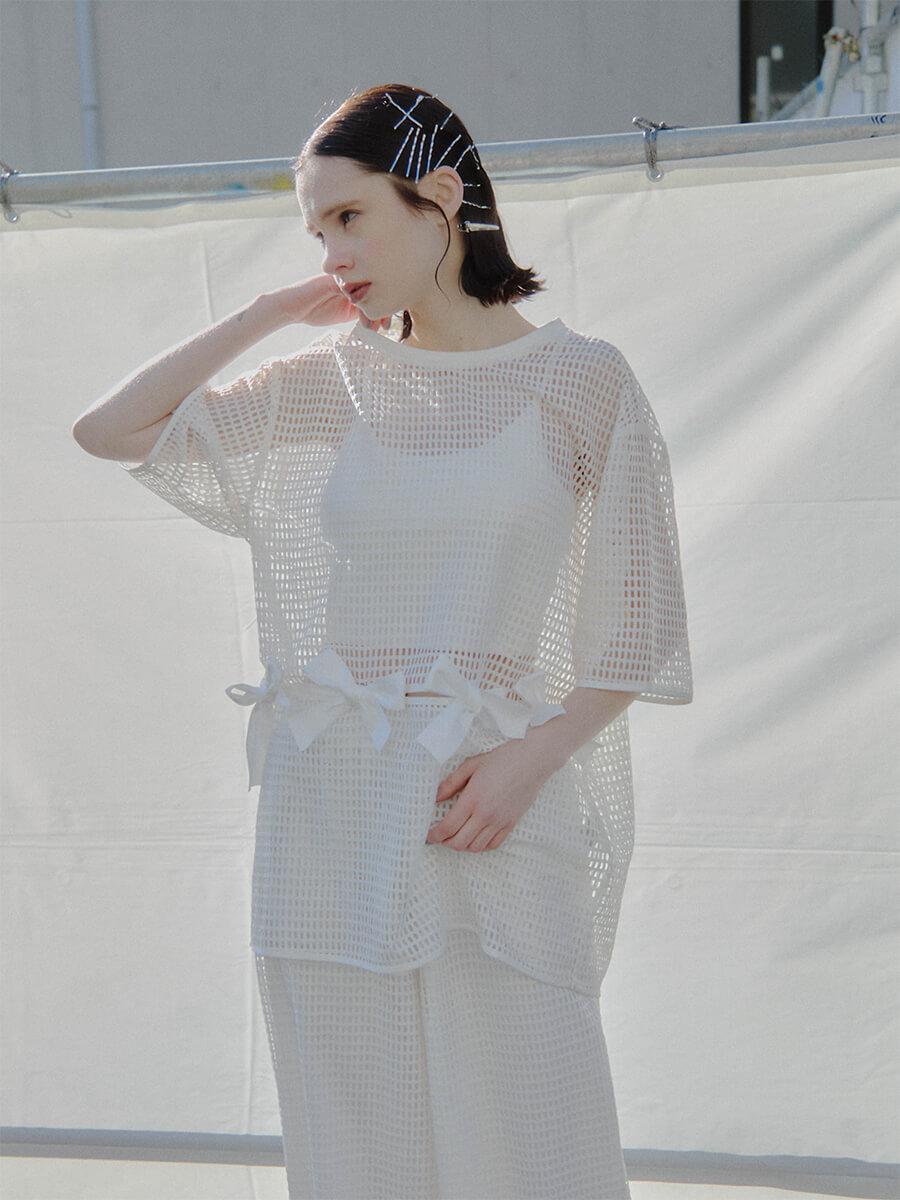 MESH RIBBON BLOUSE