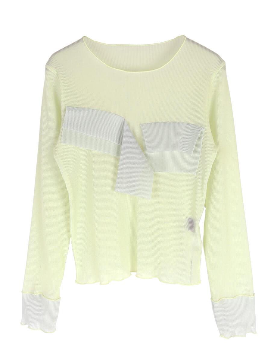 SHEER PLEATS LONG SLEEVE TOPS