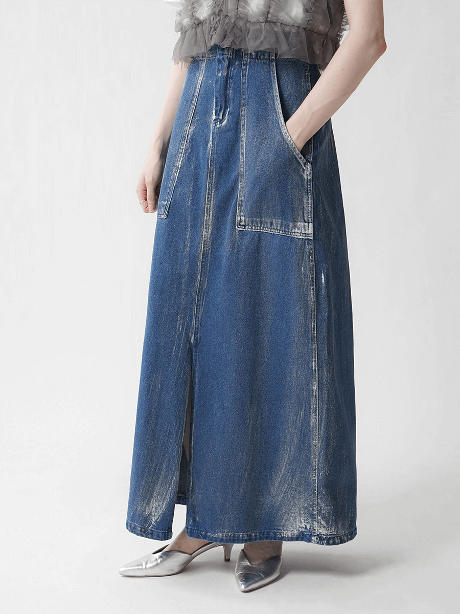 METALLIC PRINT DENIM SKIRT YAMADAYA STORE METALLIC PRINT DENIM SKIRT YAMADAYA STORE