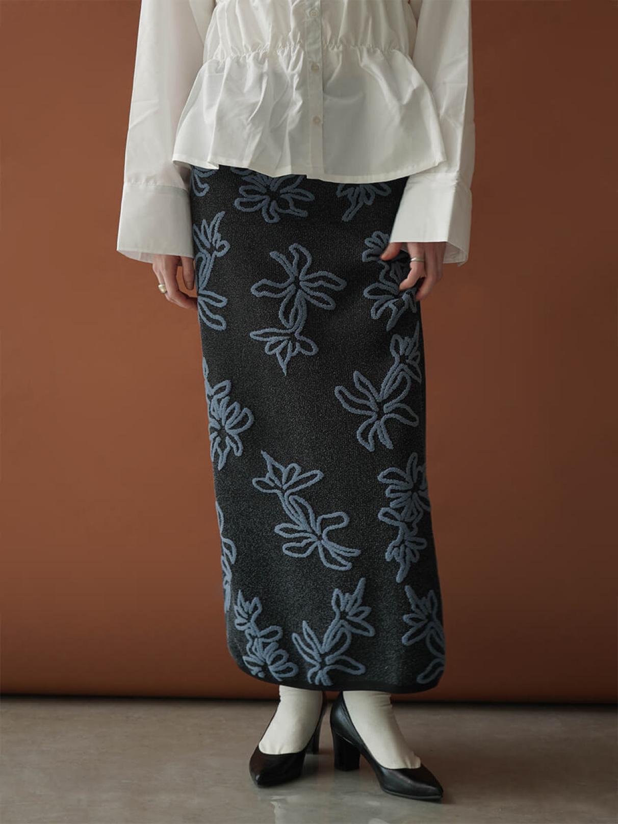 FLOWER JACQUARD BICOLOR KNIT SKIRT - :ETHR OF - :ETHR OF｜YAMADAYA