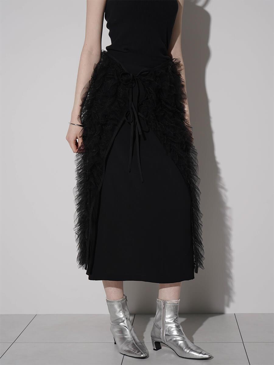 FRILLS TULLE WRAP NARROW SKIRT