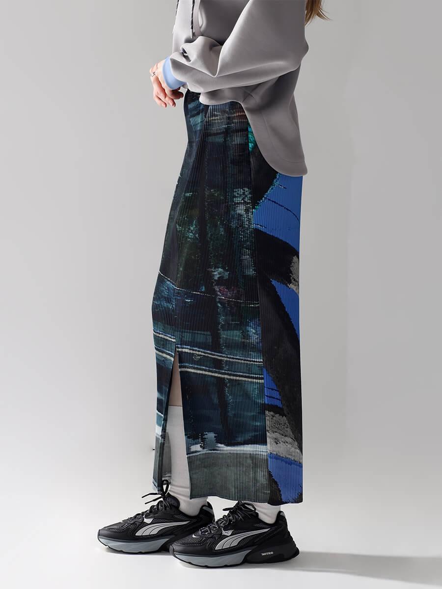 MULTICOLOR DESIGN PLEAT TIGHT SKIRT