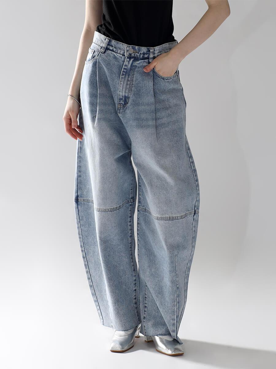 WASHED DENIM TUCK COCOON PANTS