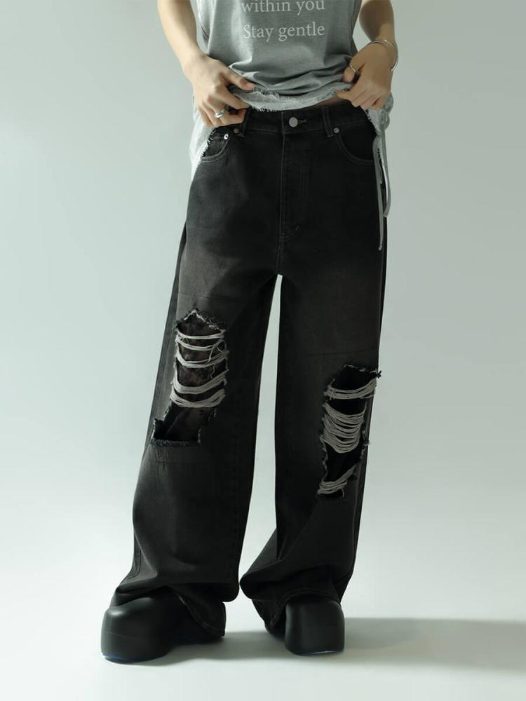 LACE DOCKING DAMAGE DENIM PANTS - :ETHR OF - :ETHR OF｜YAMADAYA STORE