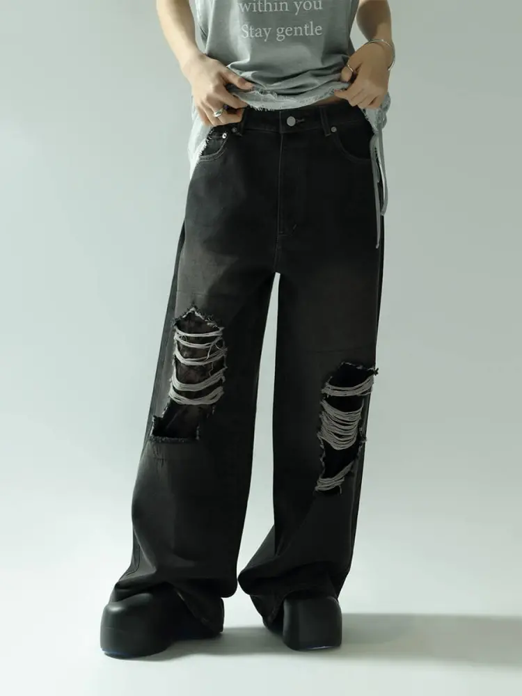 LACE DOCKING DAMAGE DENIM PANTS - :ETHR OF - :ETHR OF｜YAMADAYA STORE