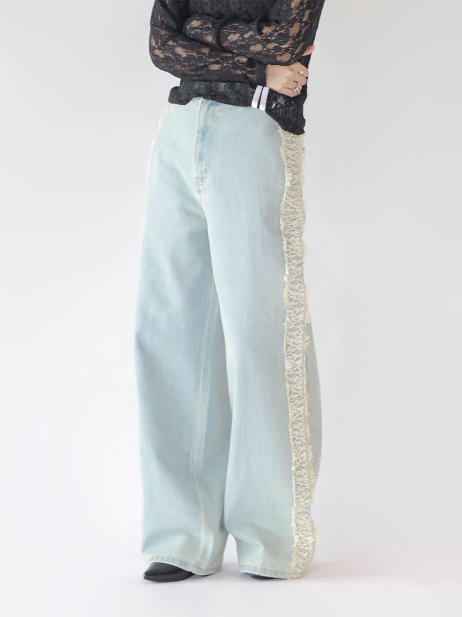 LACE LINE WIDE STRAIGHT DENIM