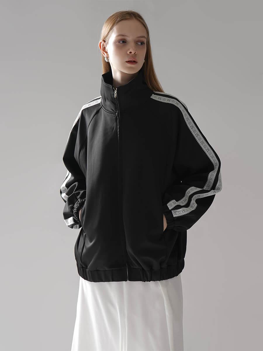 LACE LINE STAND-NECK JERSEY BLOUSON