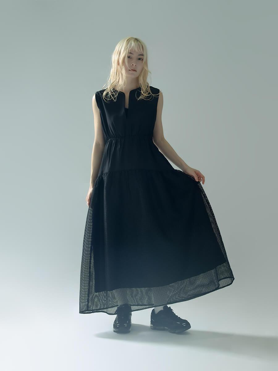 MESH MIX TIERED DRESS