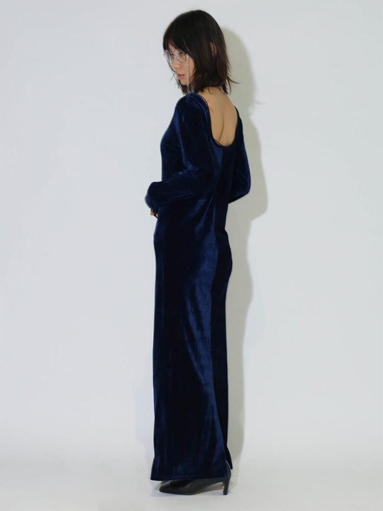 ワンピース meer. VELVET LONG DRESS /BLK BACK OPEN VELOUR LONG DRESS - :ETHR OF - :ETHR OF｜YAMADAYA STORE