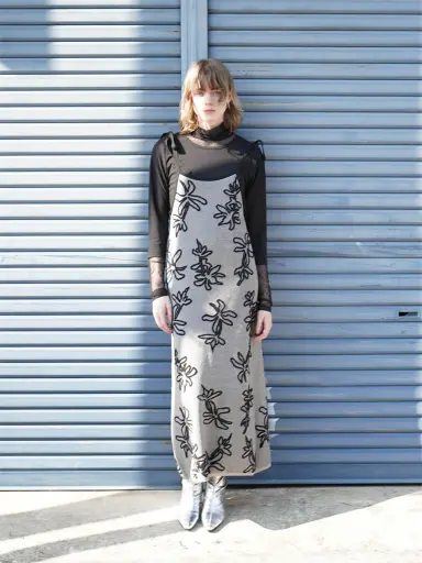 SHOULDER RIBBON FLOWER JACQUARD KNIT ONEPIECE - :ETHR OF - :ETHR