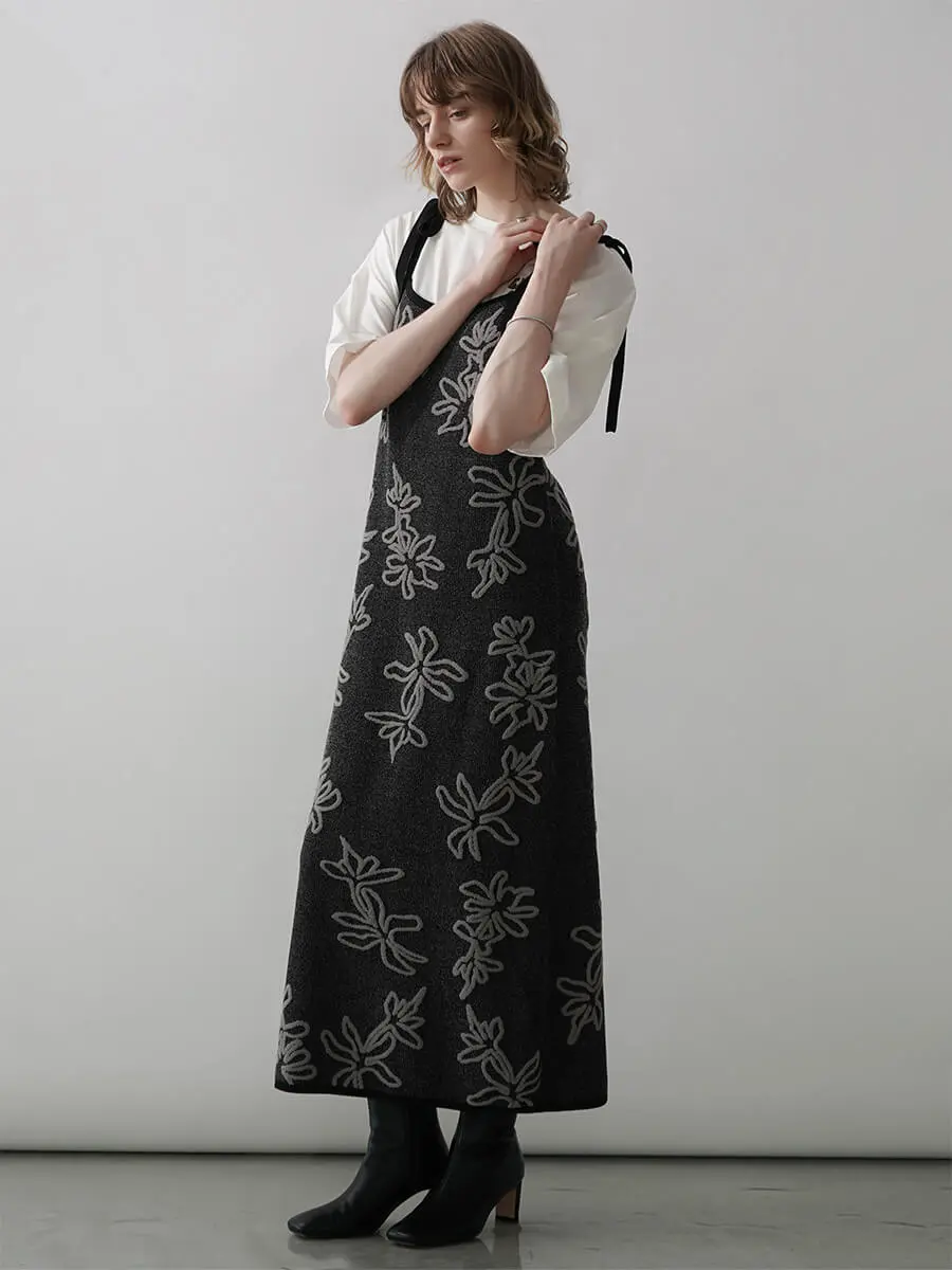 SHOULDER RIBBON FLOWER JACQUARD KNIT ONEPIECE - :ETHR OF - :ETHR