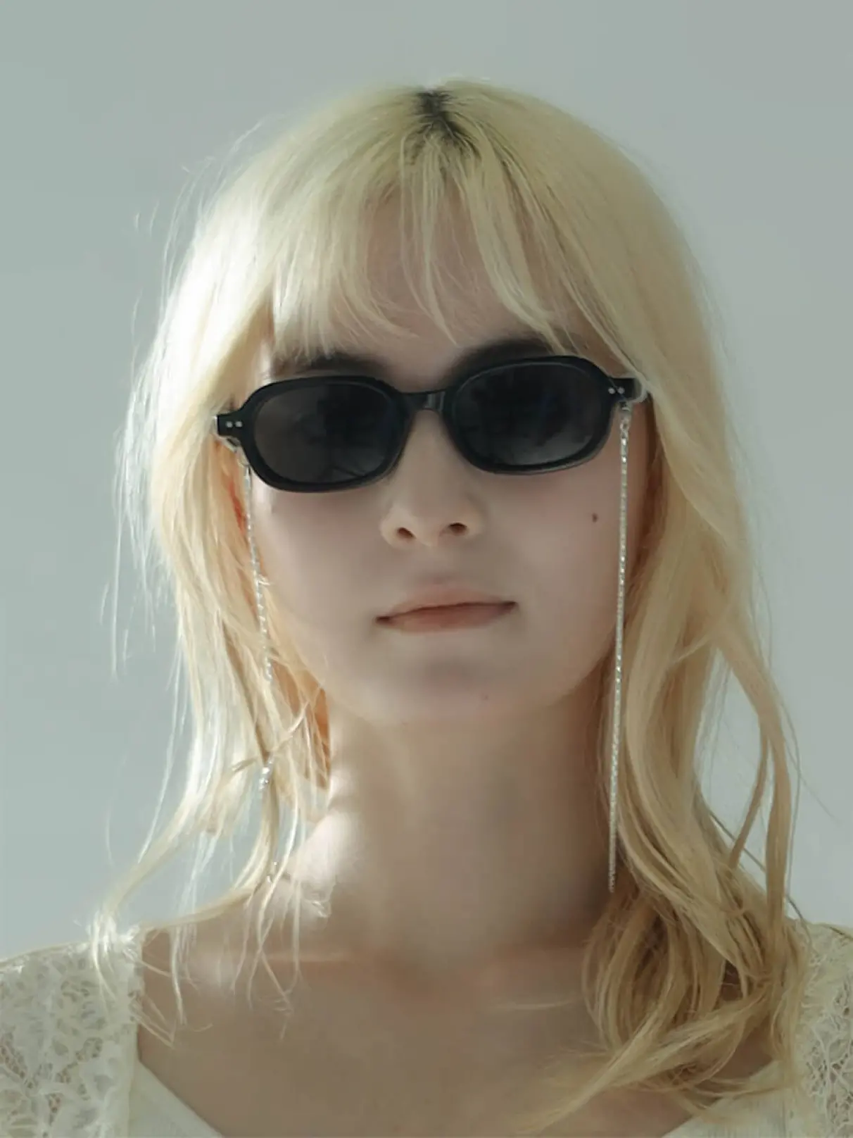 NUEF別注】ROUND OVAL SQUARE FRAME SUNGLASSES/GRASS CHAIN SET