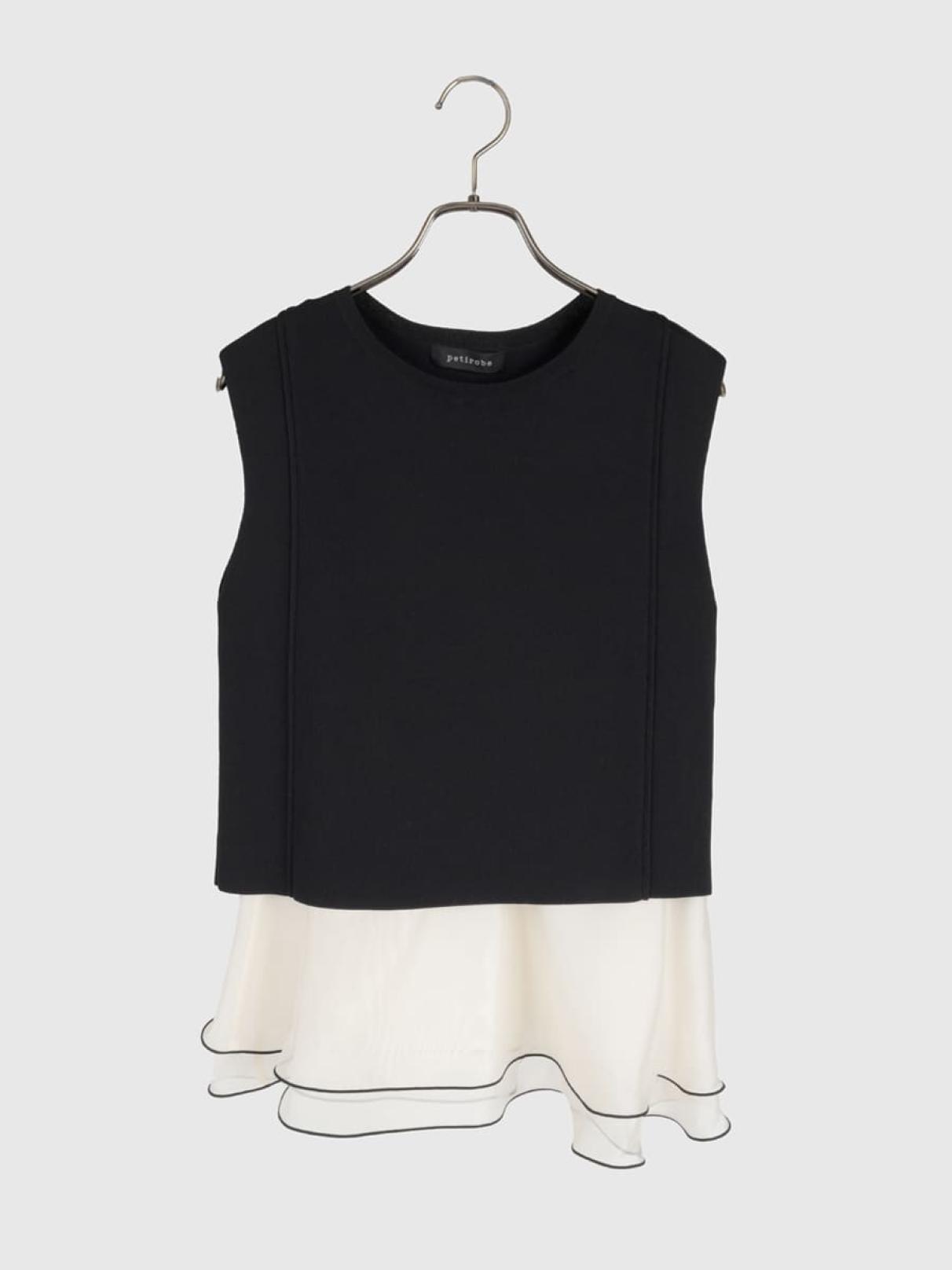 パイピングフリルノースリーブニットトップス - petirobe - petirobe