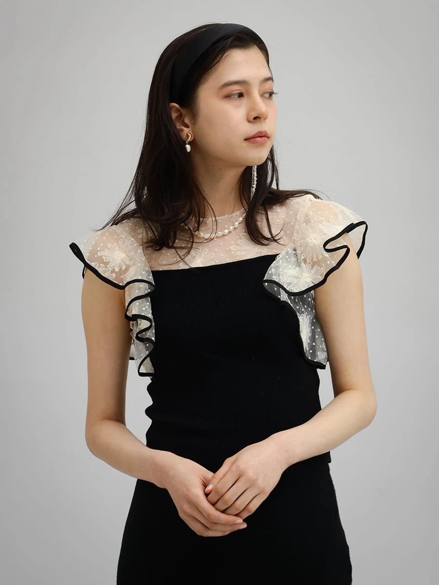 新品KAENEチュールブラウスレイヤードパールオールインワン / 101032