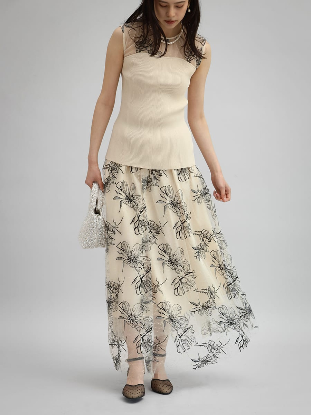 プチローブ（petirobe）/フラワー刺繍チュールスカート フラワー刺繍チュールスカート - petirobe - petirobe｜YAMADAYA STORE