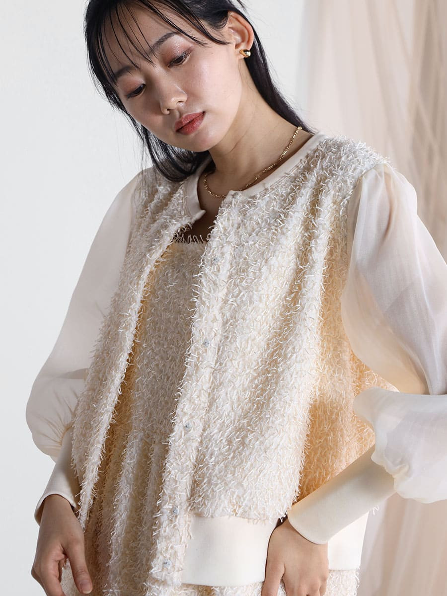 オーガンジースリーブフリンジカーディガン YAMADAYA STORE オーガンジースリーブフリンジカーディガン YAMADAYA STORE