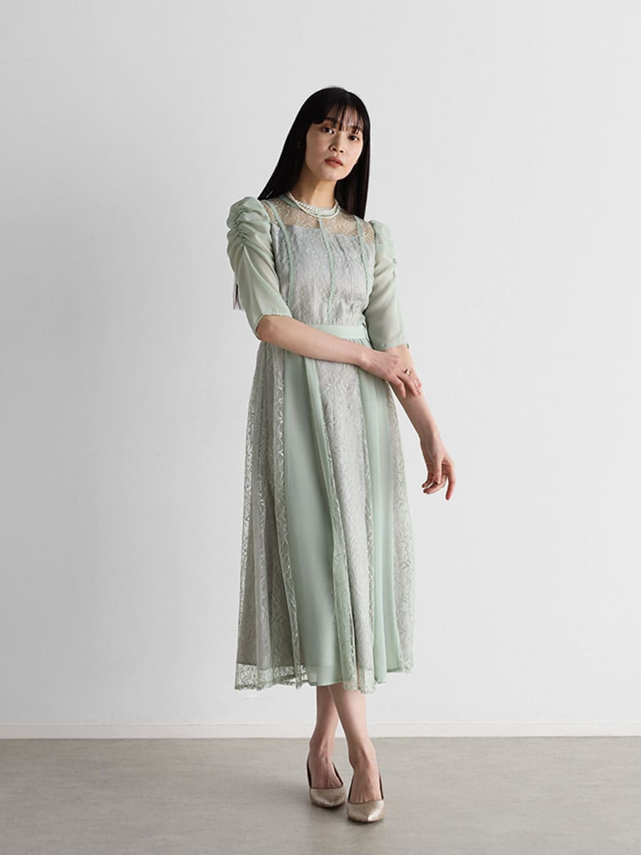 ボリュームショルダーバイカラードレス(light green,light yellow,light gray) YAMADAYA STORE ボリュームショルダーバイカラードレス(light green,light yellow,light gray) YAMADAYA STORE