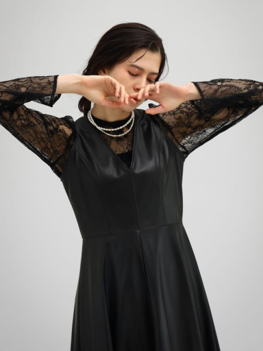 【Sylhet 】petirobe ボリュームショルダー ワンピース ボリュームショルダーバイカラードレス - petirobe - petirobe