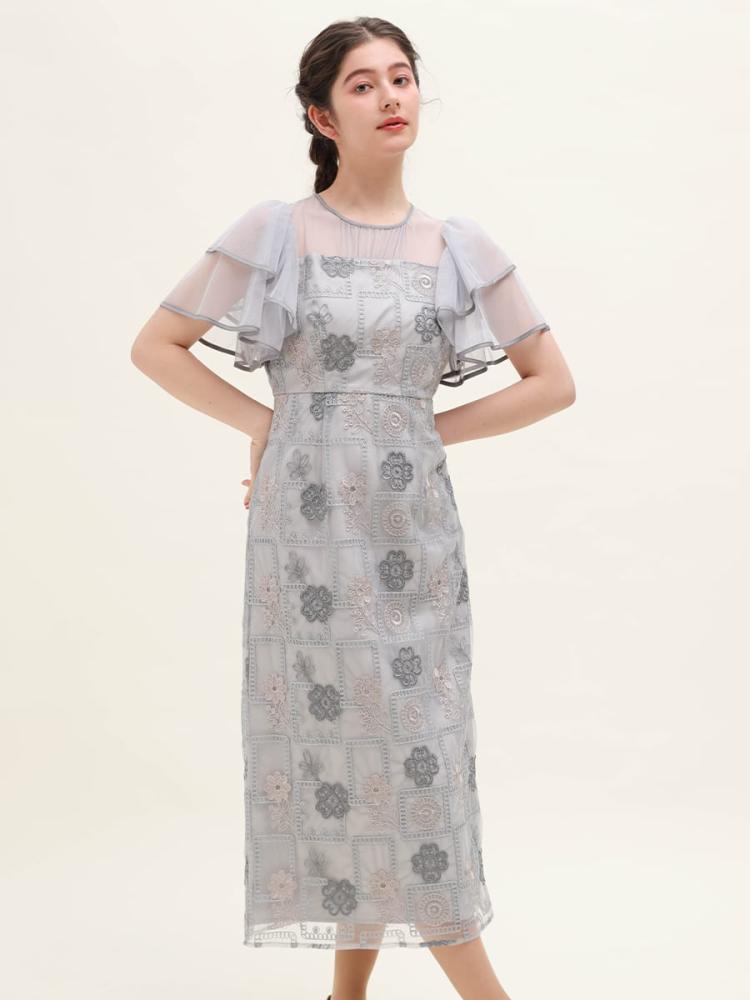 フリルスリーブ刺繍ドレス - petirobe - petirobe｜YAMADAYA STORE