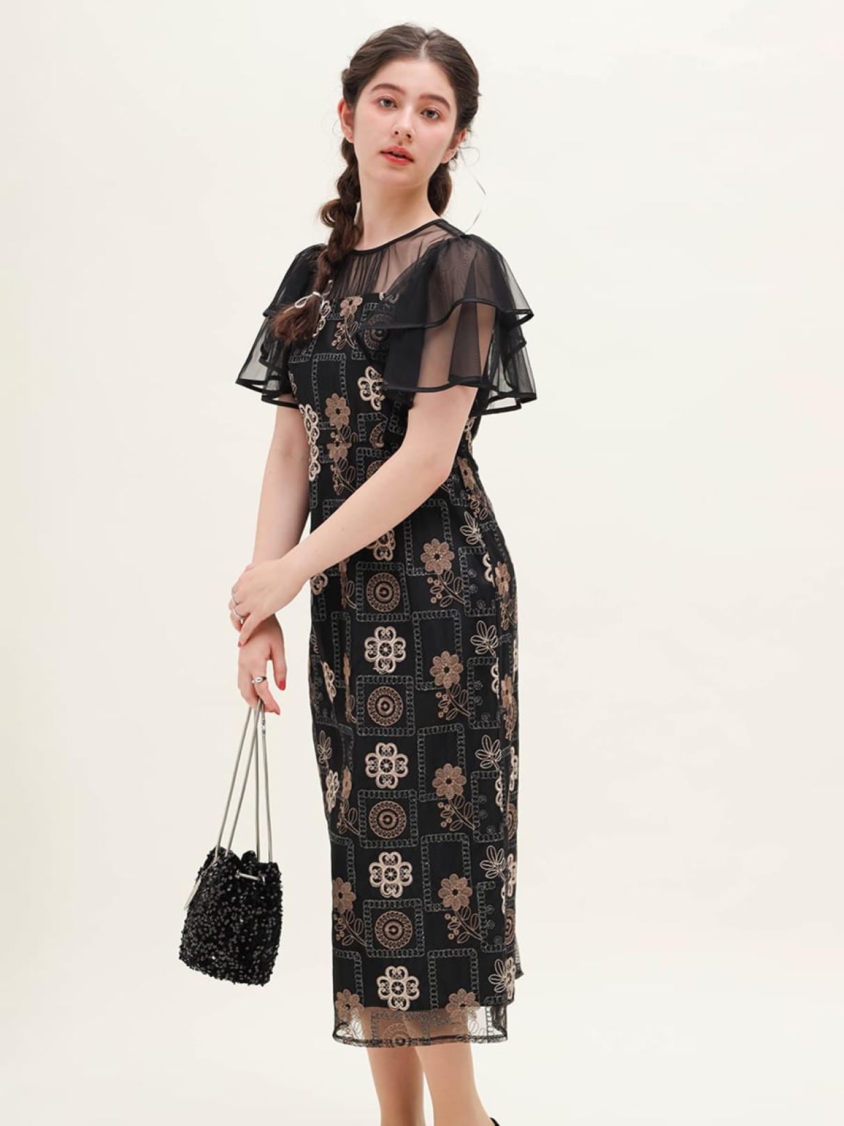 フリルスリーブ刺繍ドレス - petirobe - petirobe｜YAMADAYA STORE