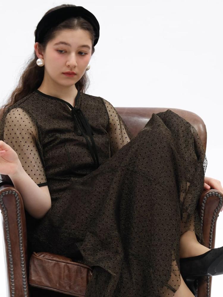 未使用に近い！45R レーヨンドットドレス パイピングドットドレス - kaene - petirobe｜YAMADAYA STORE
