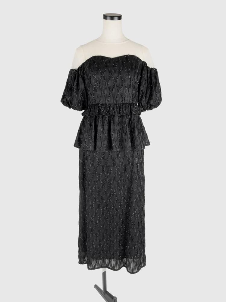 ペプラムセットアップドレス フリンジラメペプラムセットアップドレス - petirobe - petirobe