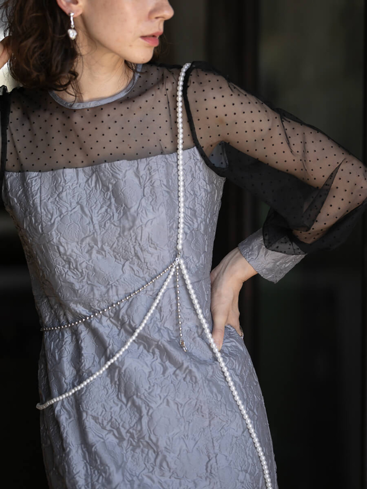 フランス発 ☆LaCoqueFrancaise☆ Iris パールチェーン: Black ランダムパール×チェーンハーネス - petirobe - petirobe