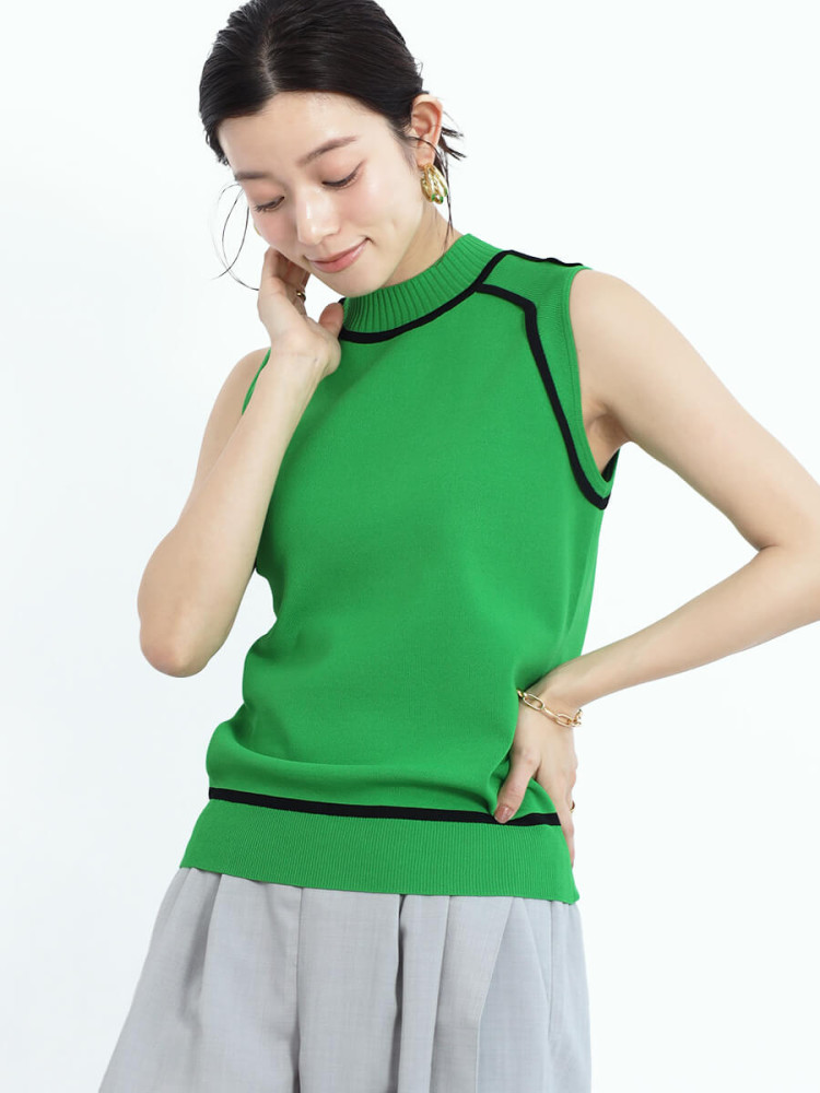 新品　フェンネル　FENNEL リブニット　袖パフスリーブ　トップス　ヤマダヤ フェンネル FENNEL 立体フラワーモチーフノースリーブニット