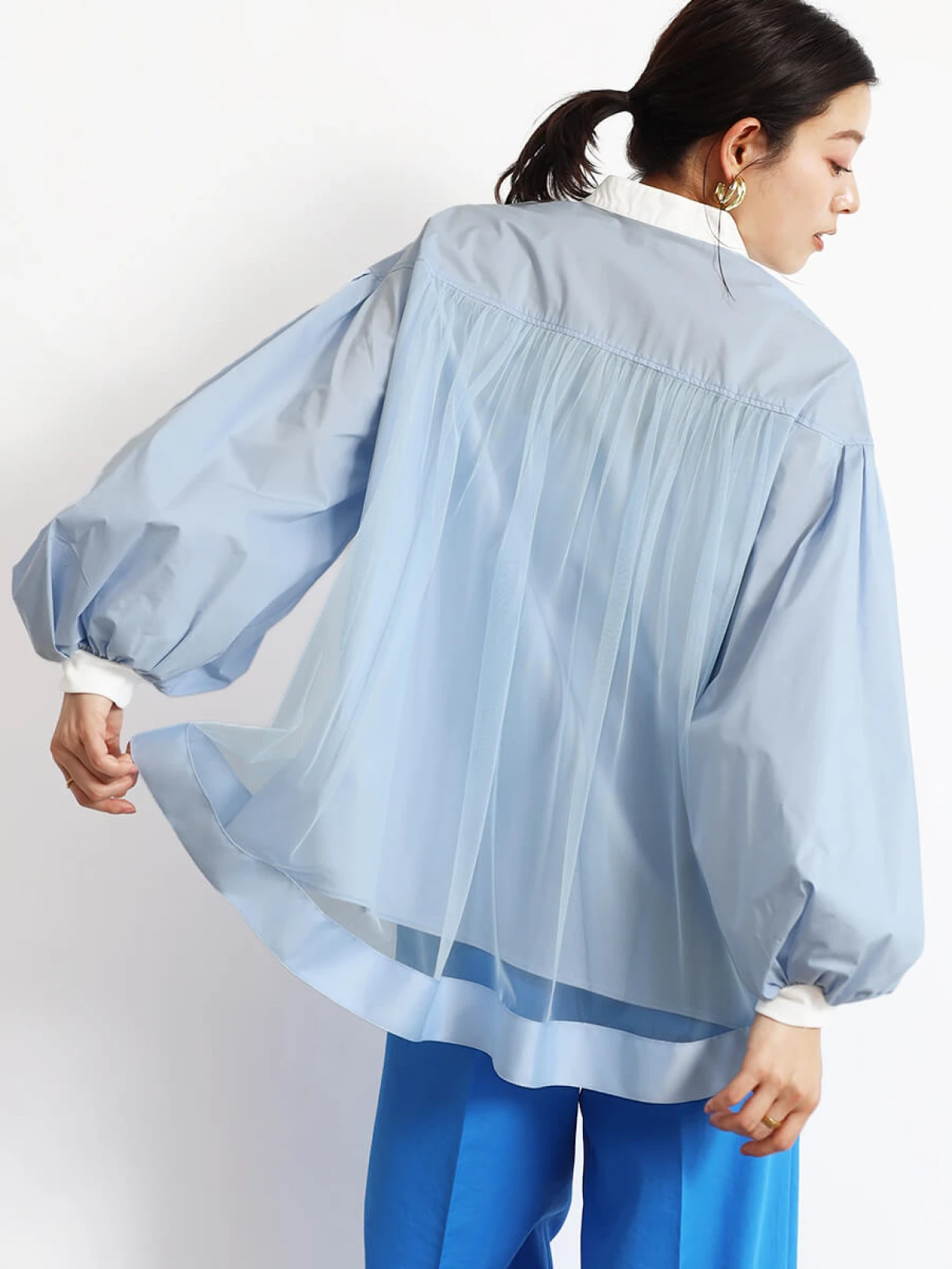 プリーツプリーズ　ブルーのバルーントップス Yahoo!オークション - 「issey miyake pleats please」シャツ