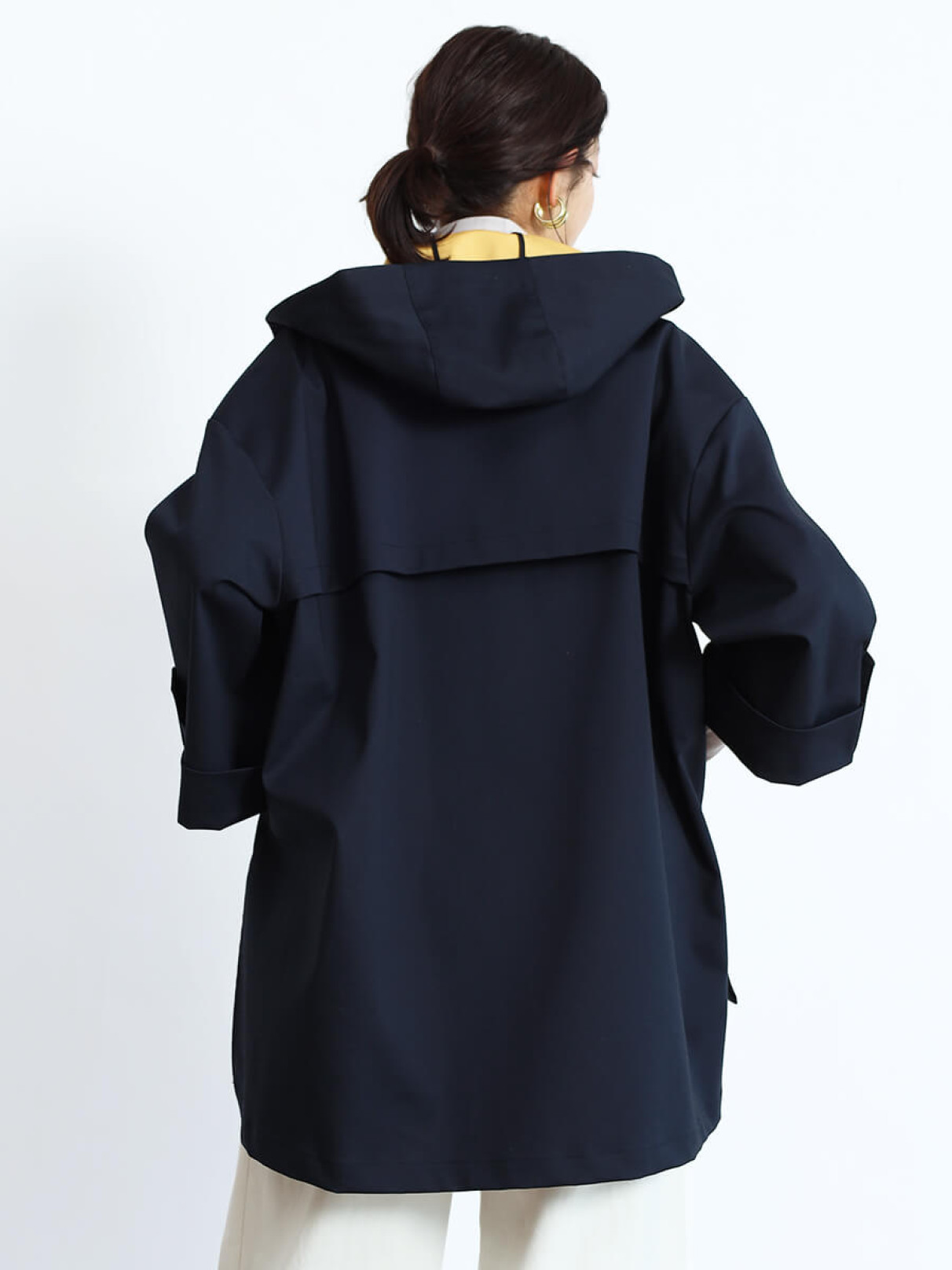 GRANDTABLE / 2WAYリボンハーフコート WINTER BLUE】ダブルボタンショートリバーコート(ノーカラー