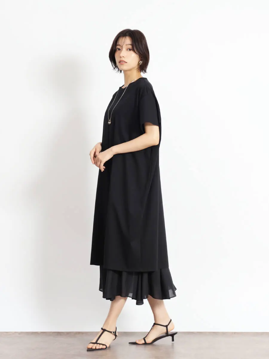 【新品】GRANDTABLE ホルターネック プリーツワンピース 38 黒ドレス セール】 Shimmer Pleated Dress / プリーツドレス （ロング