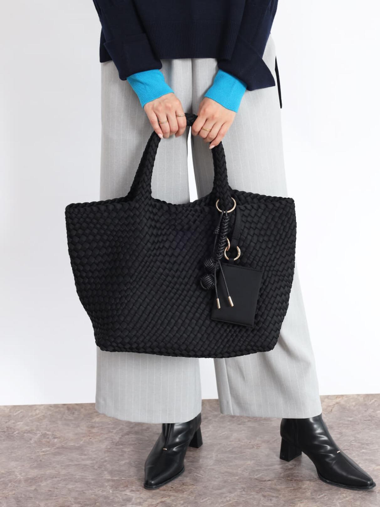 【タイムセール】グランターブル❤️ミニポーチ付き編み込みスクエアトートバッグ タイムセール】グランターブル❤️ミニポーチ付き編み込み