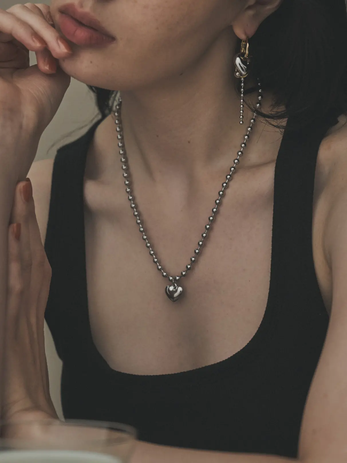 シルバーハートチェーンネックレス - UNBEIGE - UNBEIGE