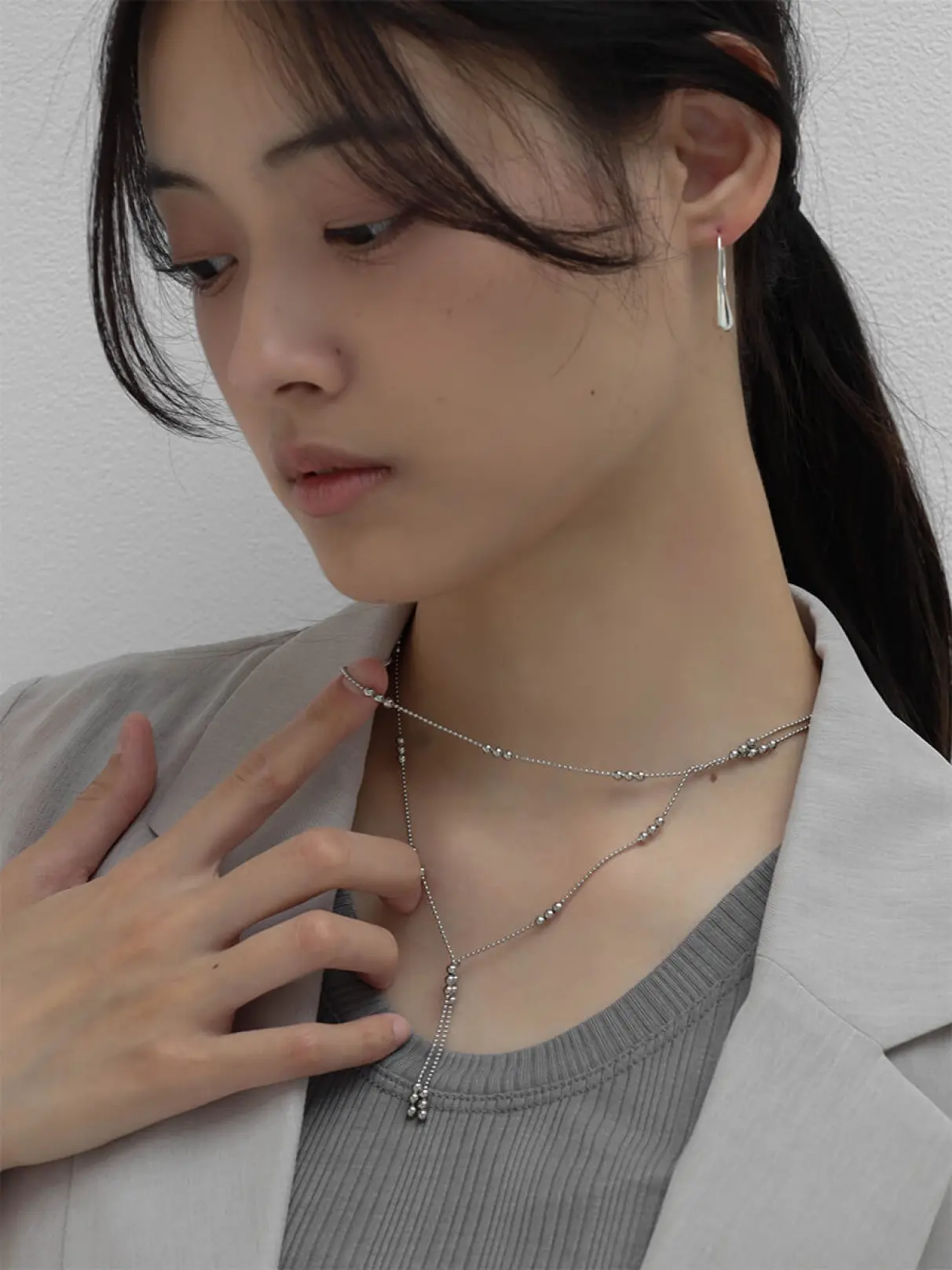 nenene6点　ピアス②ネックレス40②ネックレス60② 2連Y字ボールチェーンネックレス〈316L-STAINLESS〉 - UNBEIGE