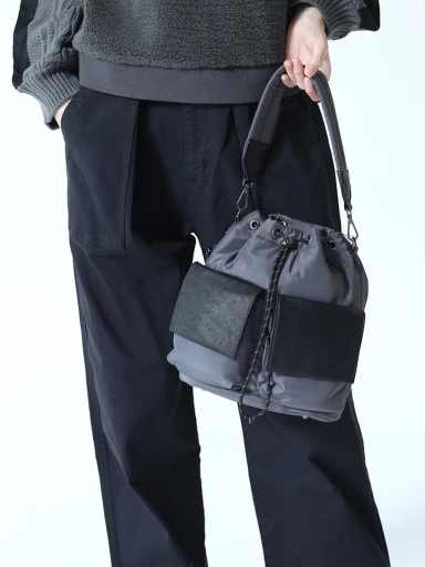 Miko Nakayama 黒色巾着バッグ 、ハンカチ KIMONOMACHI （Prices down2）竹籠 巾着単品「黒×白色 千鳥格子